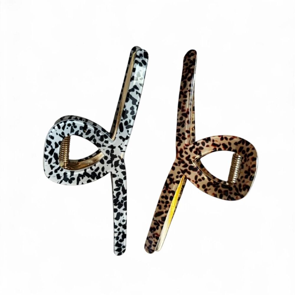 Set of 2 Modern Loop Claw Hair Clips - Leopard & Speckled